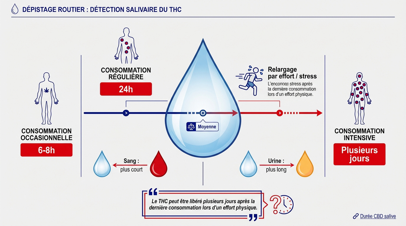 Tableau des durées de détection du THC dans la salive selon la fréquence de consommation