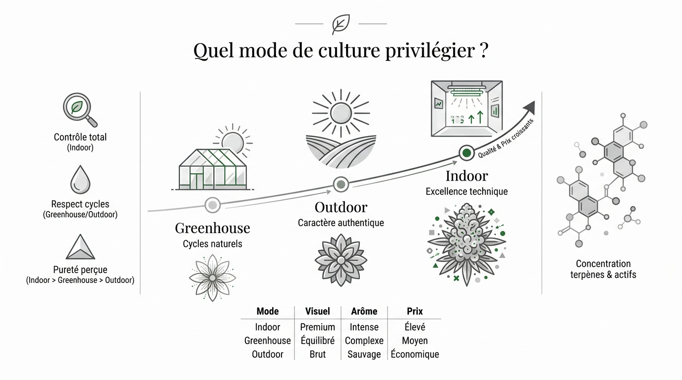 Comparatif des modes de culture du CBD : Indoor, Greenhouse et Outdoor