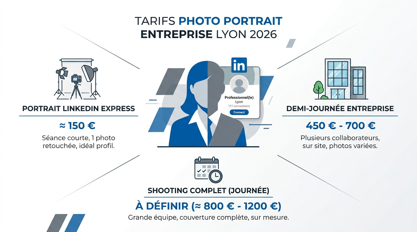Tableau des tarifs pour une séance photo portrait entreprise à Lyon en 2026
