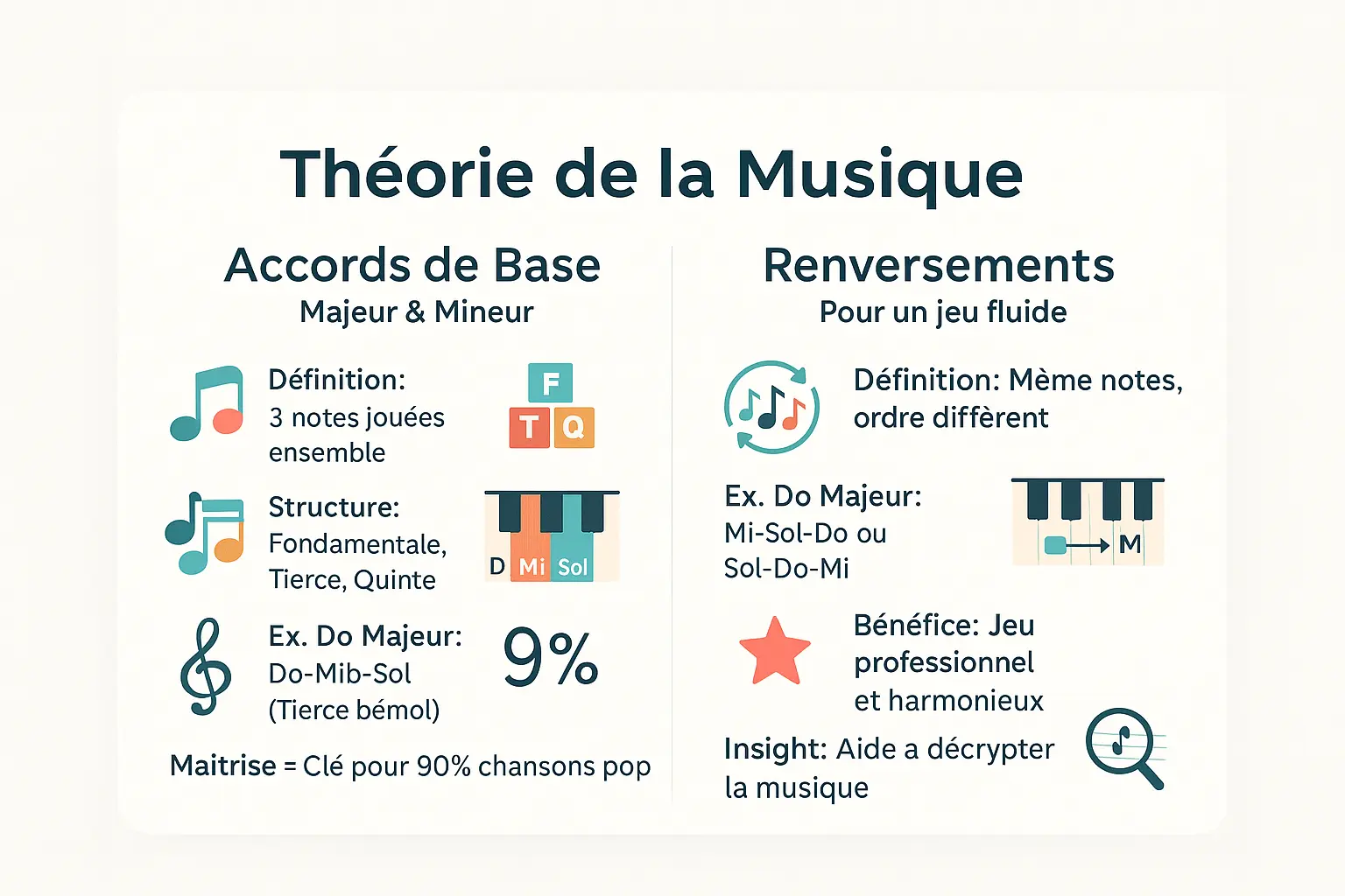Illustration des accords et renversements au piano