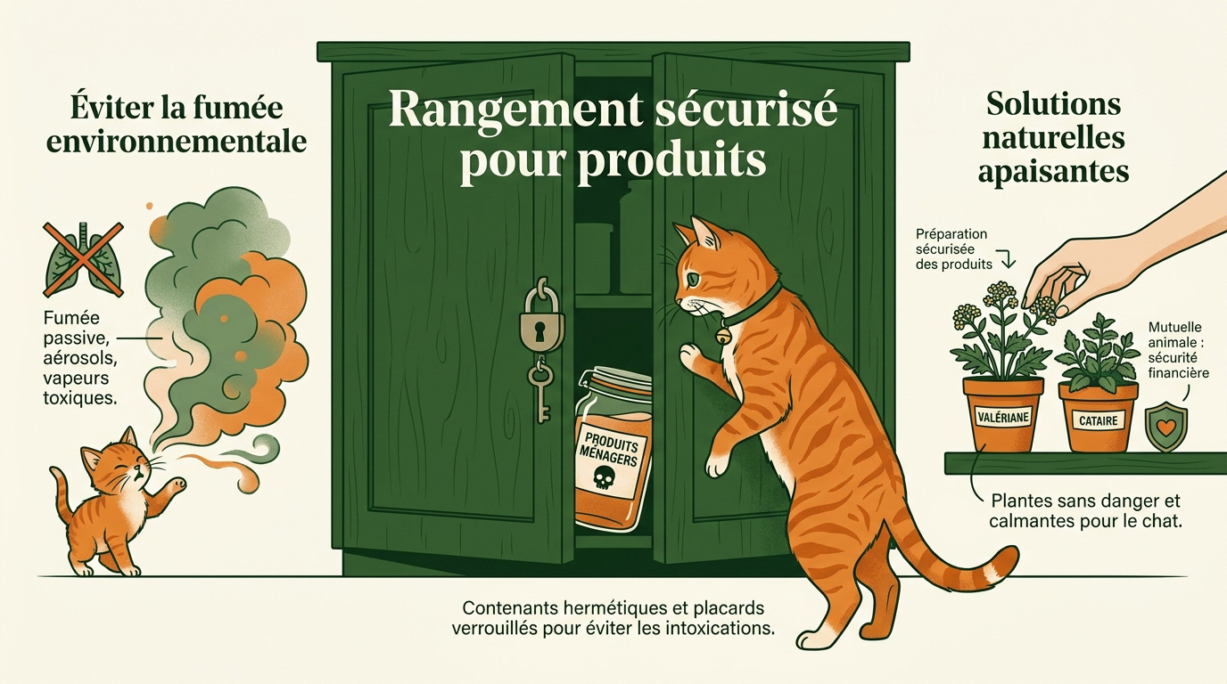 Stockage sécurisé de substances dans un placard haut pour protéger un chat