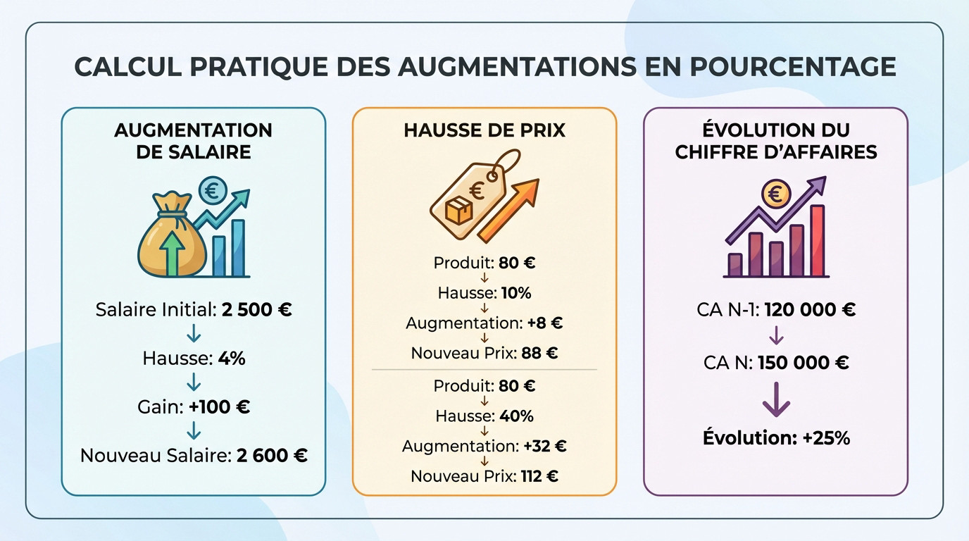 Illustration d'un homme calculant une augmentation de salaire et de prix sur une calculatrice