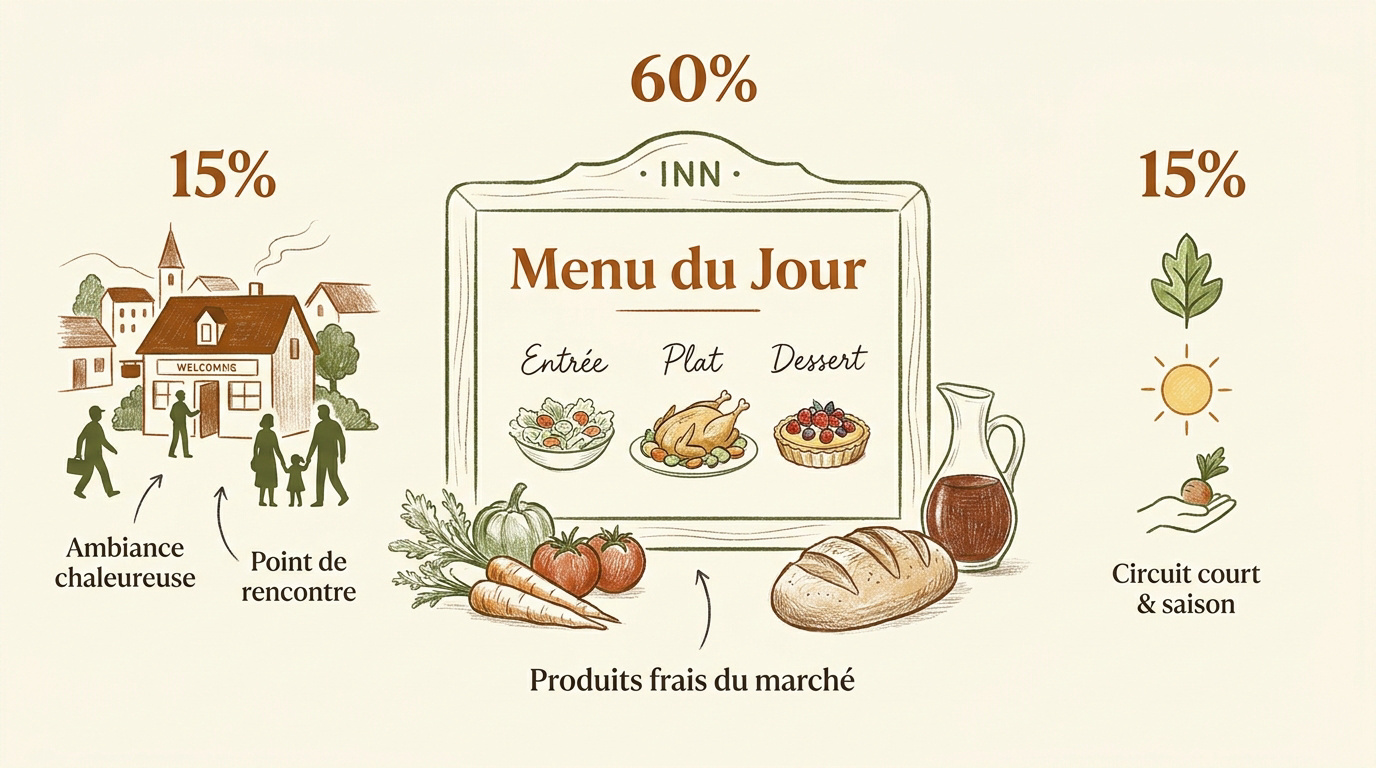 Ardoise de menu du jour dans une auberge traditionnelle