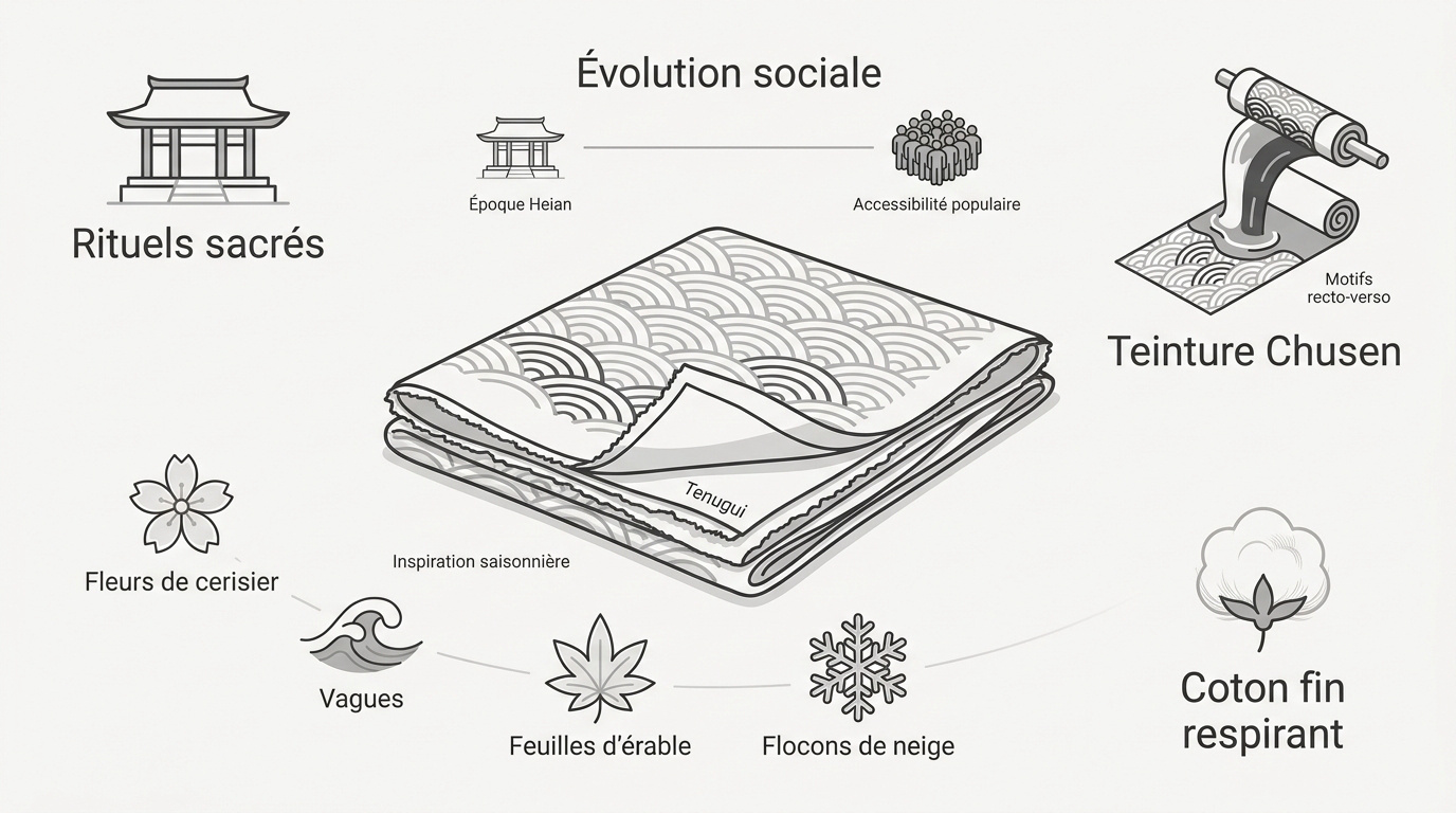 Artisanat traditionnel du tenugui japonais teinté selon la méthode Chusen