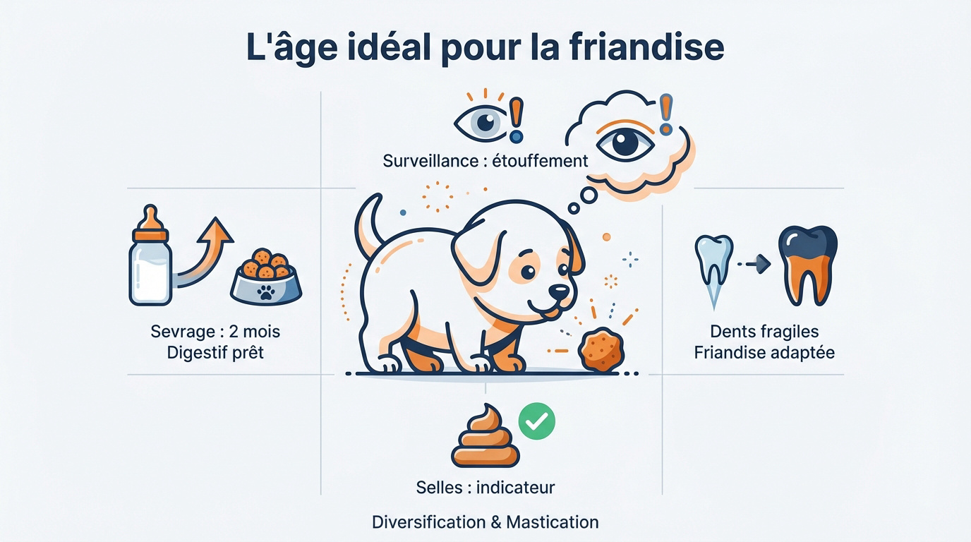 Chiot découvrant une friandise adaptée
