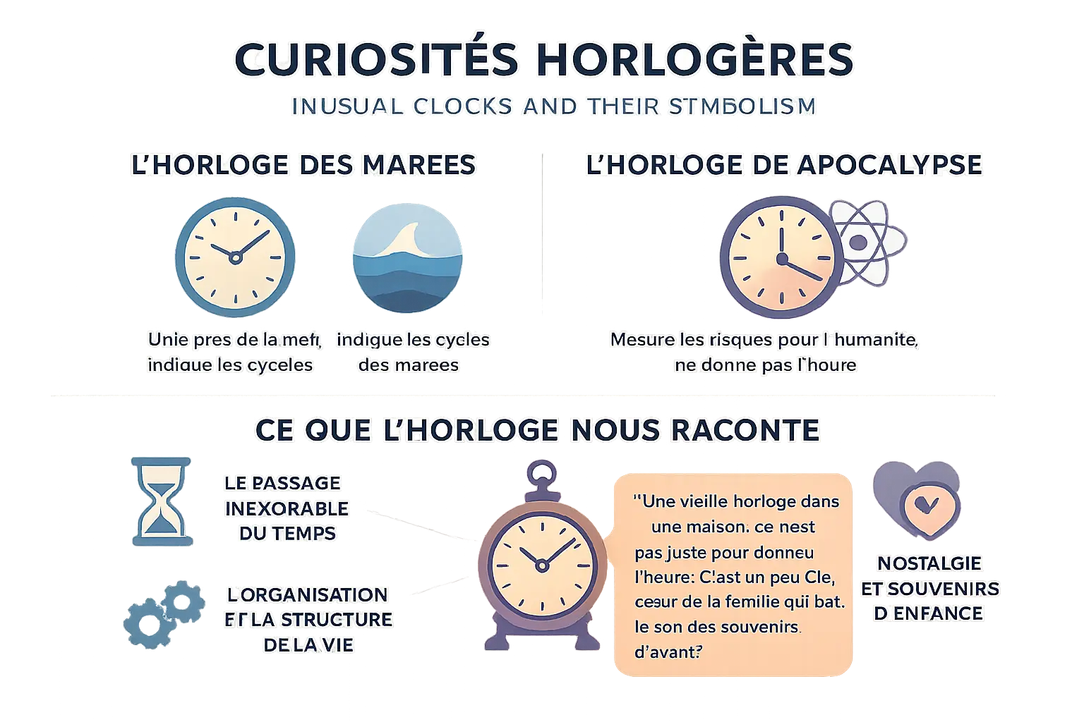 Illustration d'horloges insolites