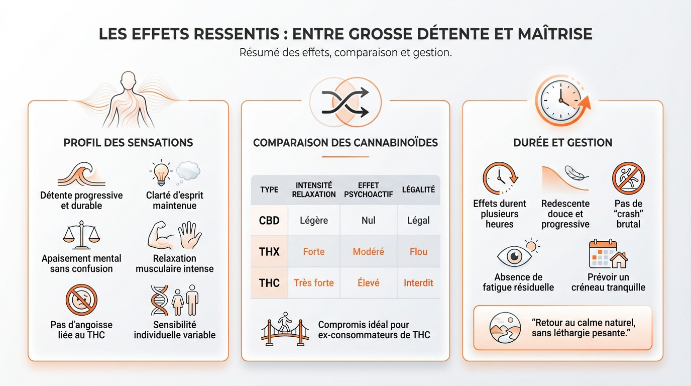 Utilisateur relaxé profitant des effets du THX pour une détente maîtrisée