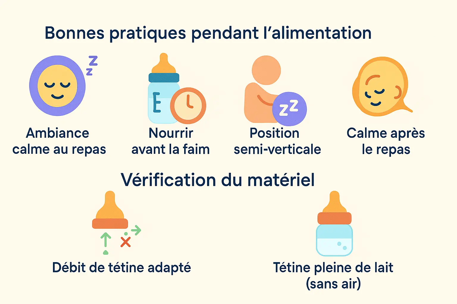 Bébé en position semi-allongée avec biberon anti-colique