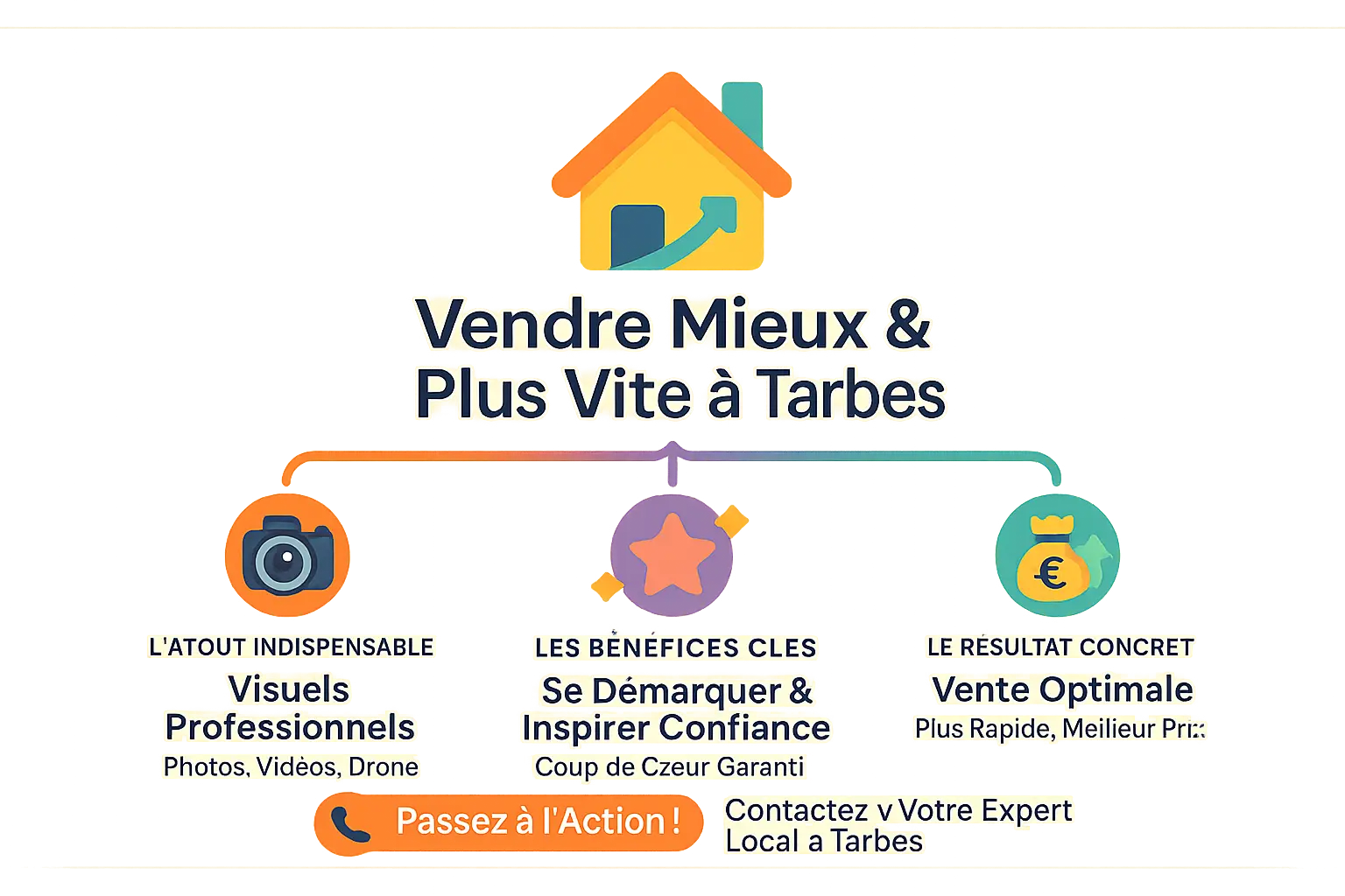 Infographie sur la valorisation d'un bien immobilier à Tarbes avec des photos et vidéos professionnelles
