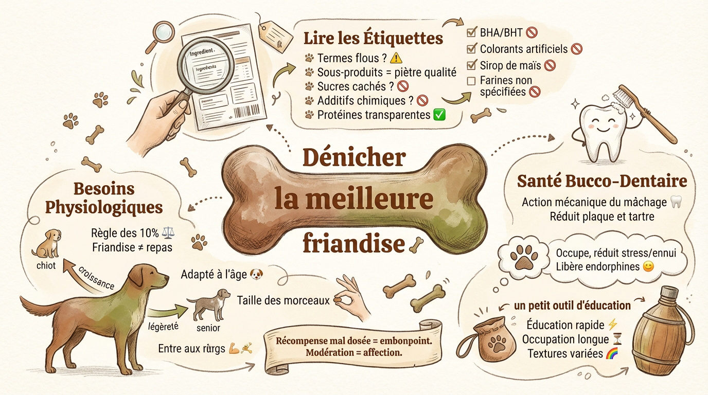 Chien heureux mâchant une friandise naturelle pour sa santé dentaire