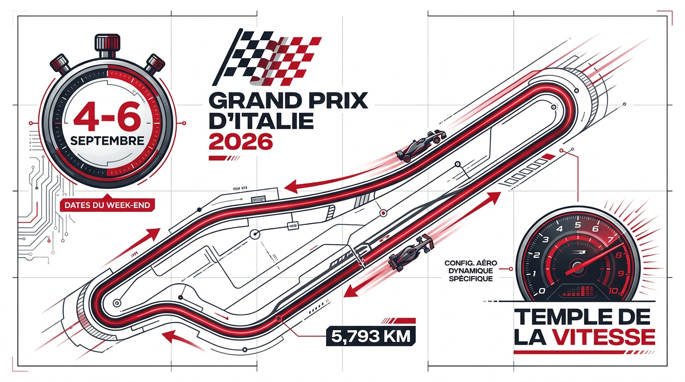 Monoplace de Formule 1 à pleine vitesse sur le circuit de Monza