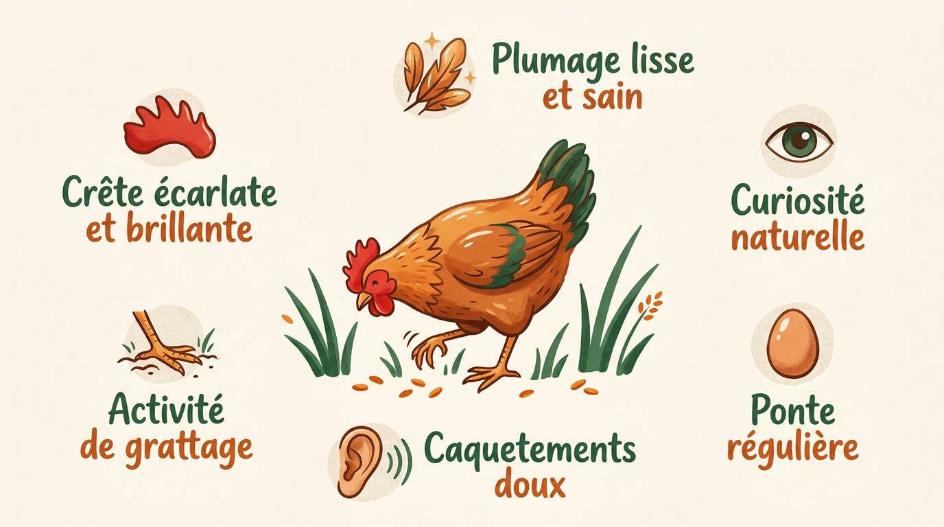 Poule rousse en pleine santé grattant le sol