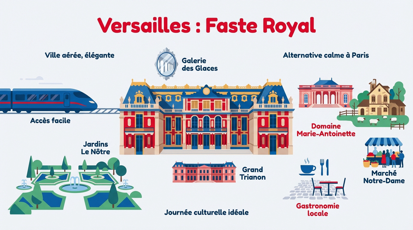 Vue majestueuse du Château de Versailles et de ses jardins à la française