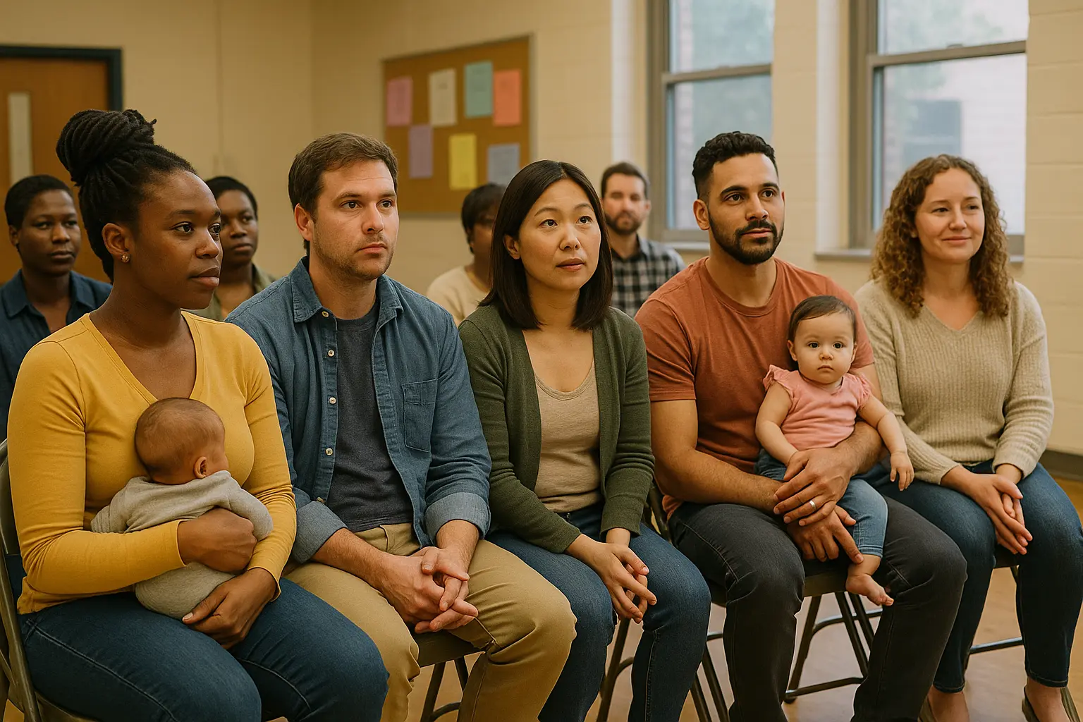 Groupe de parents échangeant lors d'une séance de soutien à la parentalité