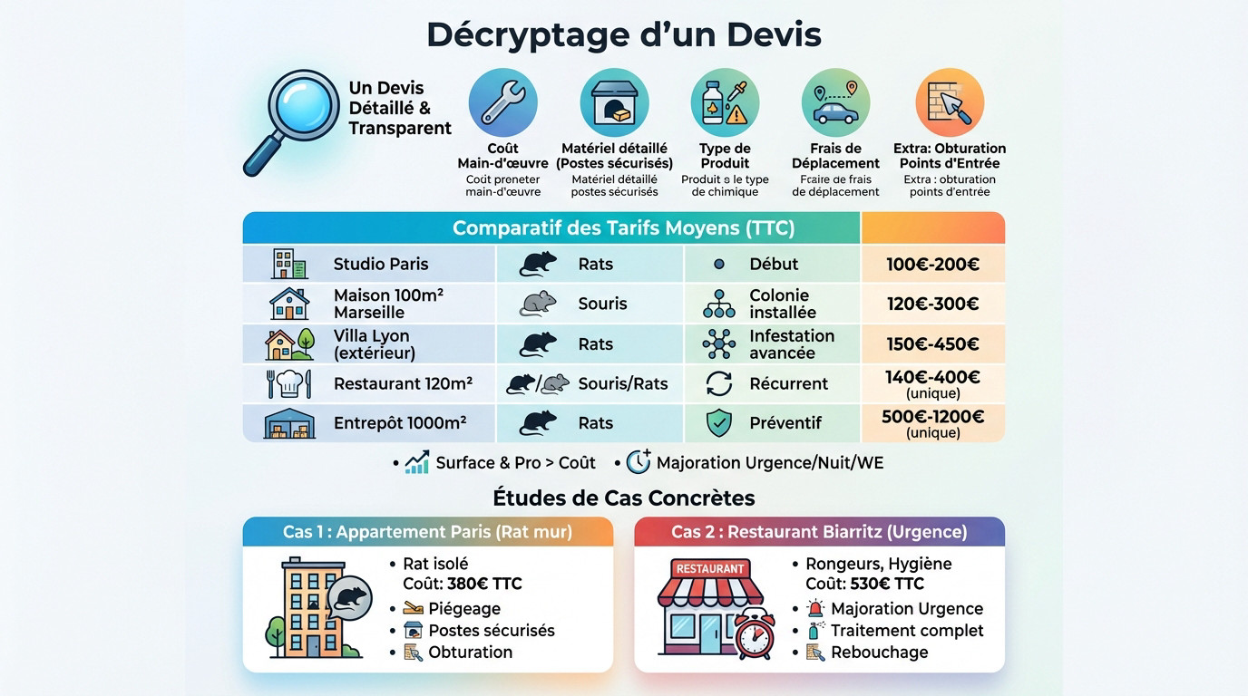 Détail d'un devis de dératisation avec les tarifs par poste de dépense