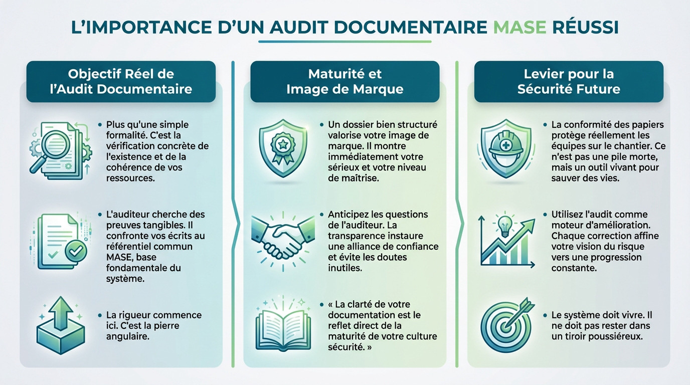 Préparation rigoureuse d'un audit documentaire MASE avec vérification des dossiers HSE