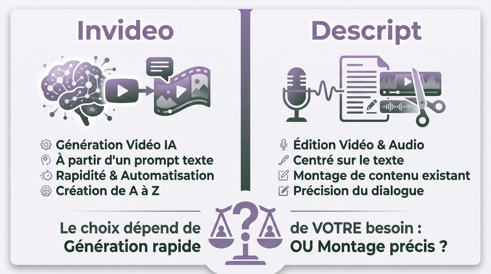 Comparatif Invideo vs Descript : choisir le bon outil vidéo IA pour son workflow