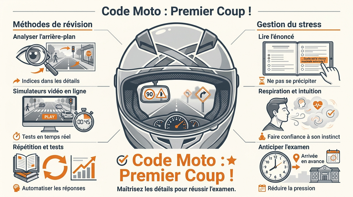 Candidat révisant le code moto ETM sur tablette avant l'examen théorique