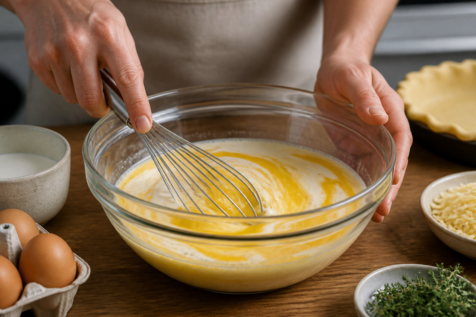 Élaboration de l'appareil et montage de la quiche