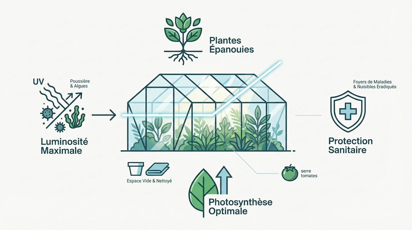 Optimisation de la luminosité et protection des cultures sous serre en verre