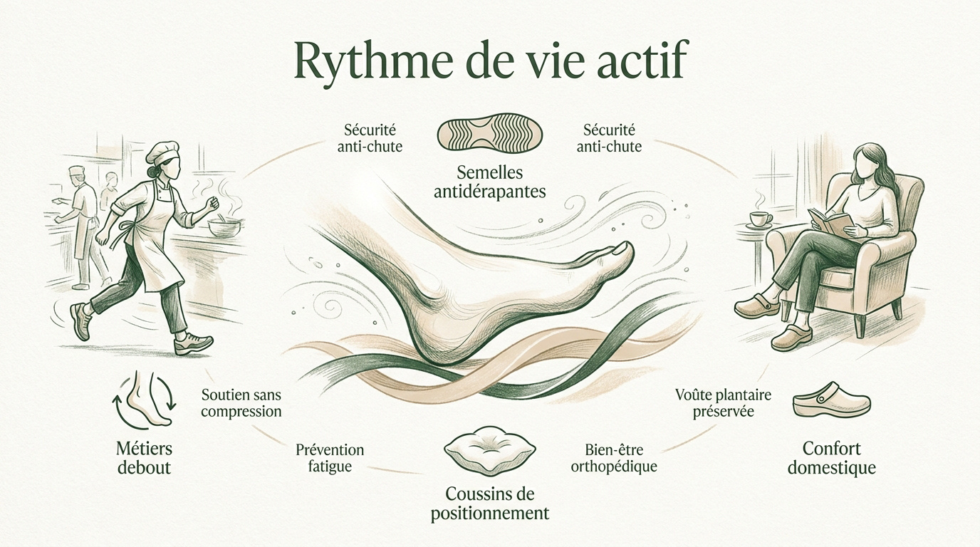 Professionnel de santé portant des sabots orthopédiques