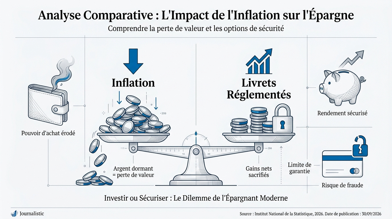 Graphique comparant l'impact de l'inflation sur le compte courant et les livrets réglementés