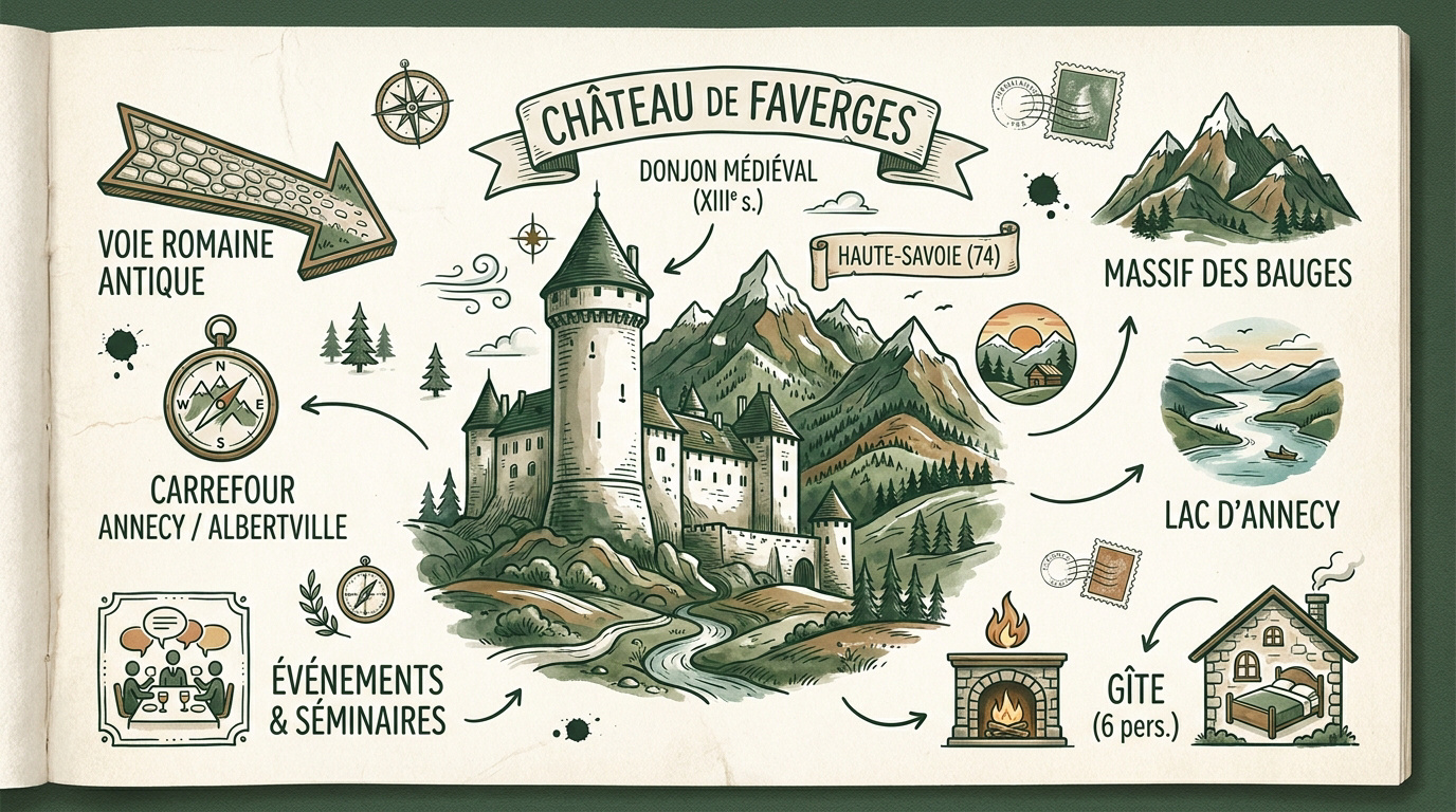 Carte géographique montrant l'emplacement du château de Faverges en Haute-Savoie