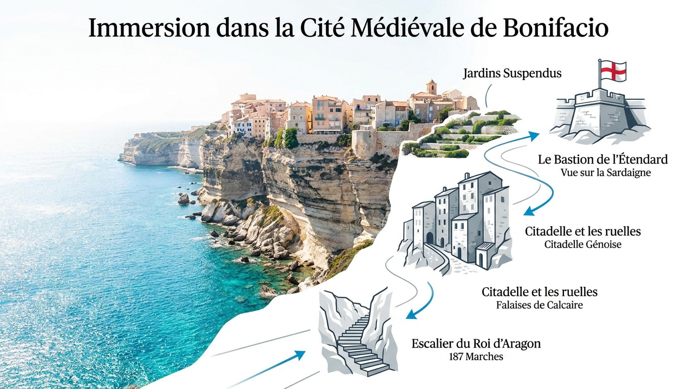 Vue panoramique de la citadelle médiévale de Bonifacio et ses falaises de calcaire