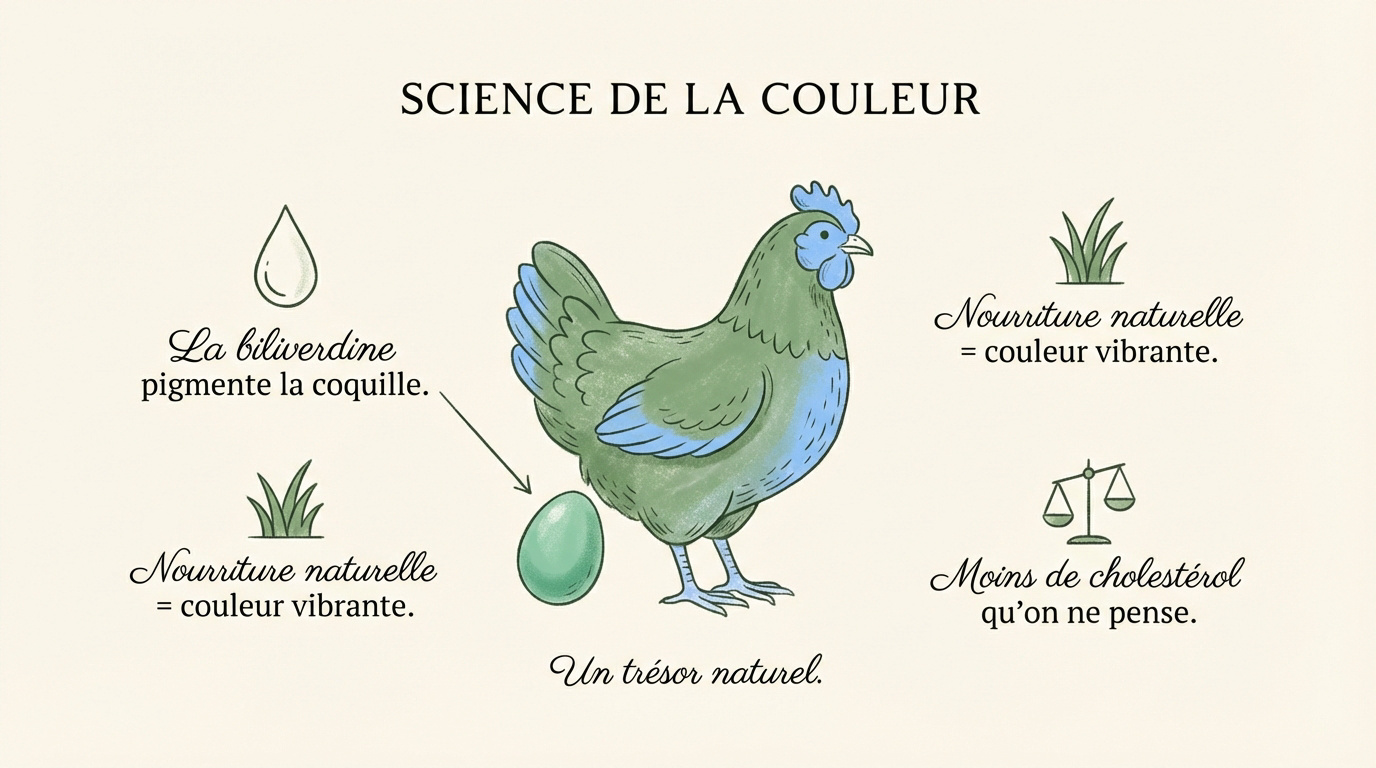 gros plan sur des œufs de poule aux nuances vertes et bleues naturelles