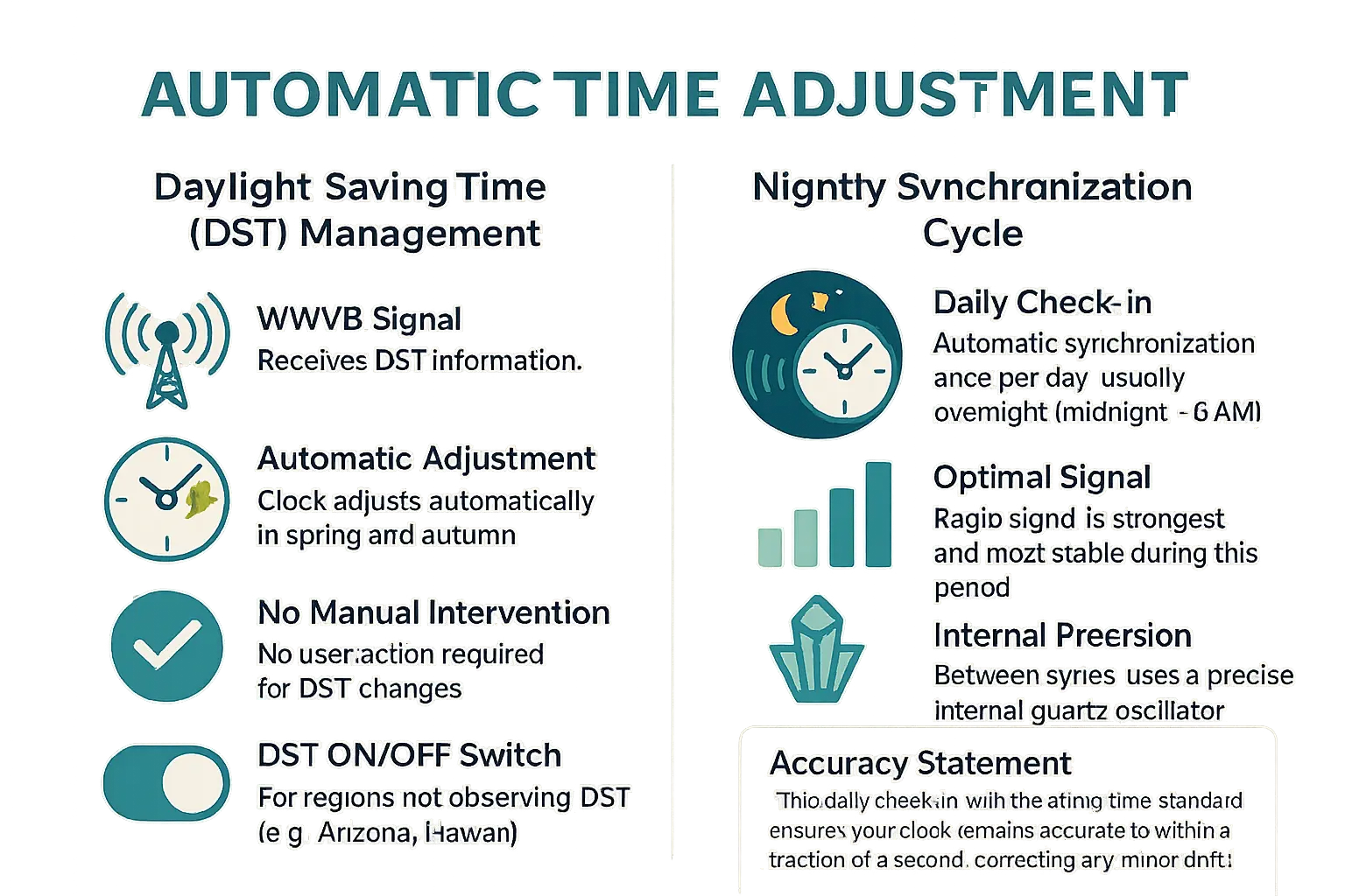 Atomic clock synchronization process: WWVB signal reception and time calibration