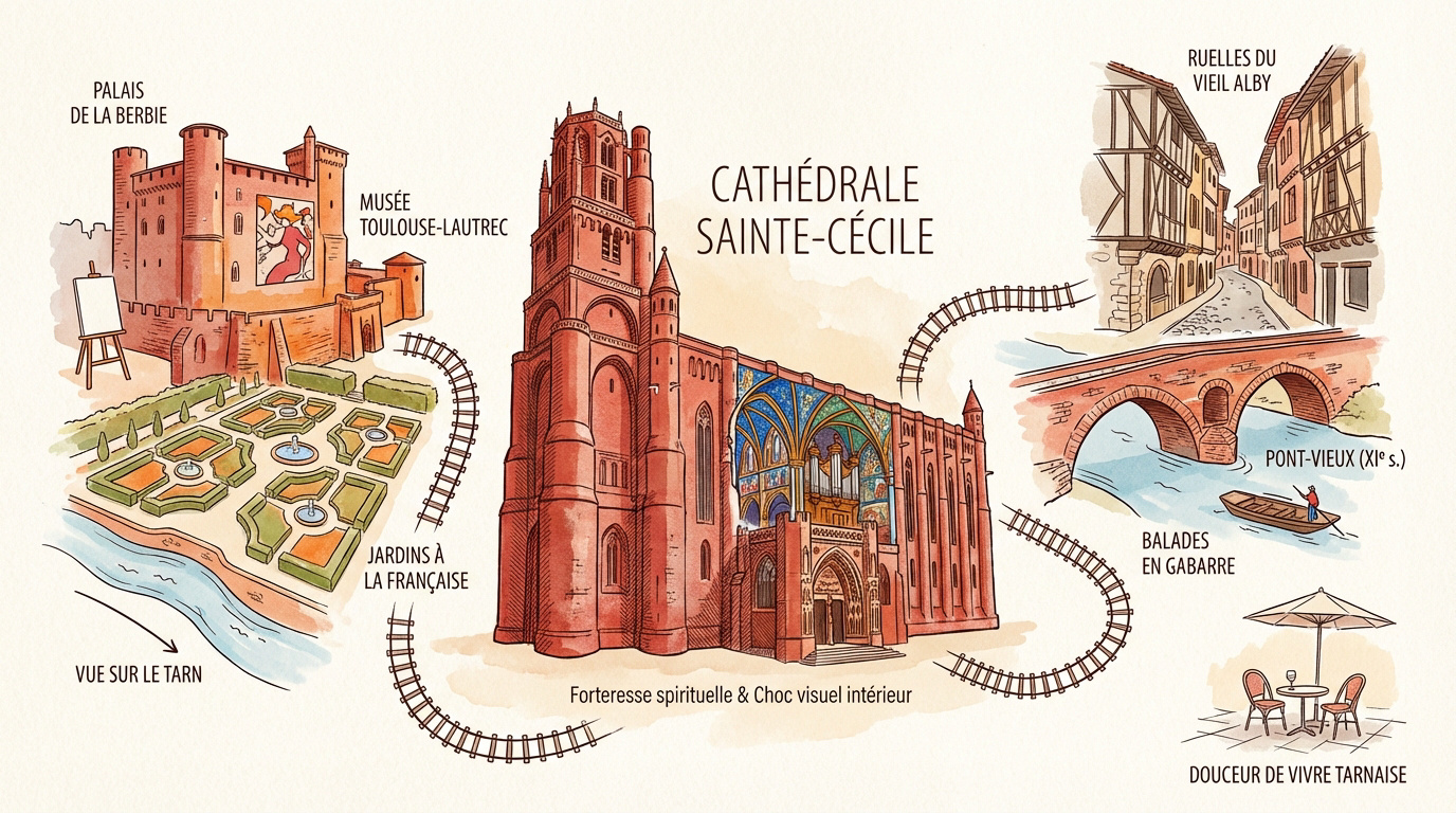 Infographie des joyaux architecturaux d'Albi et de la cathédrale Sainte-Cécile