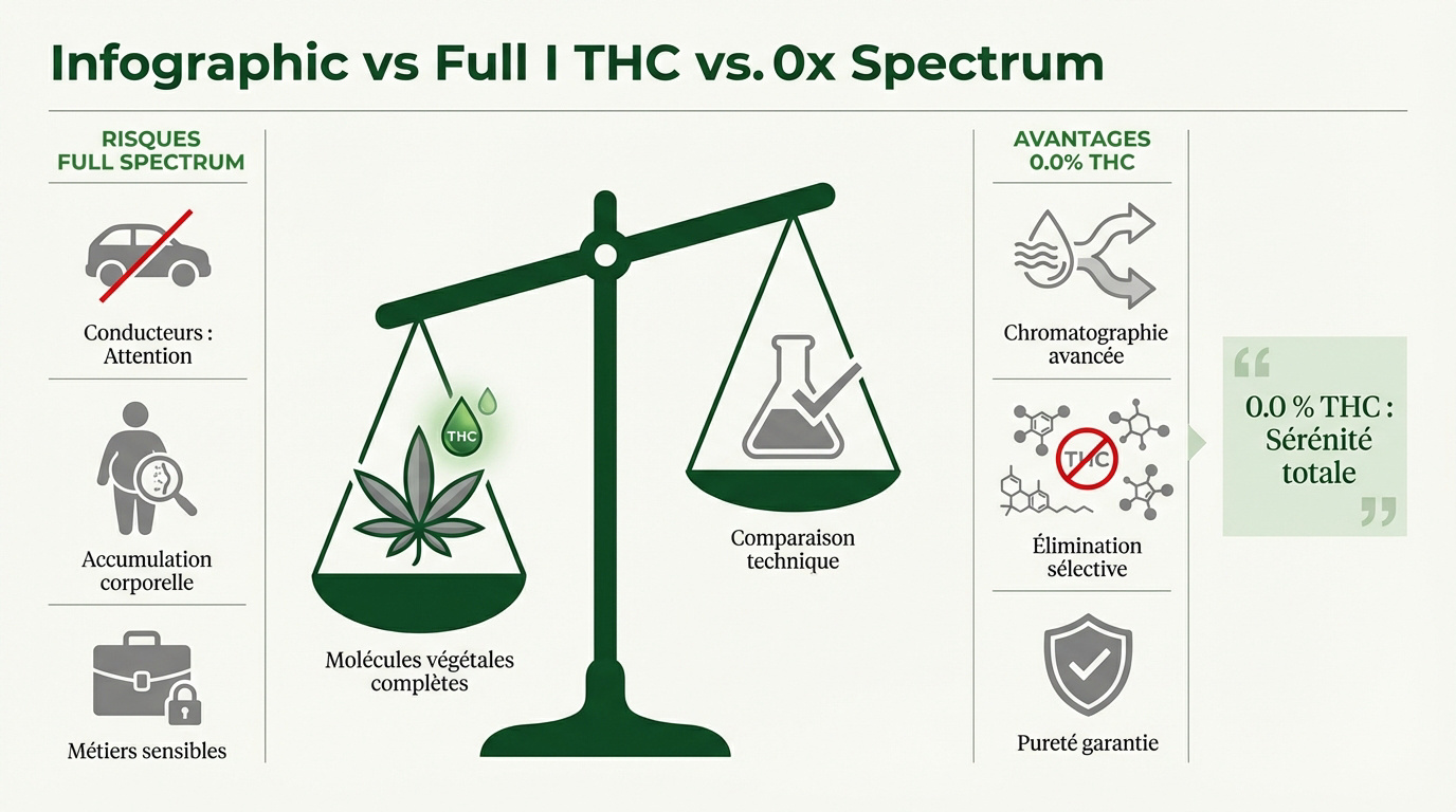 Comparaison entre CBD full spectrum et produits garantis sans THC pour la sécurité routière