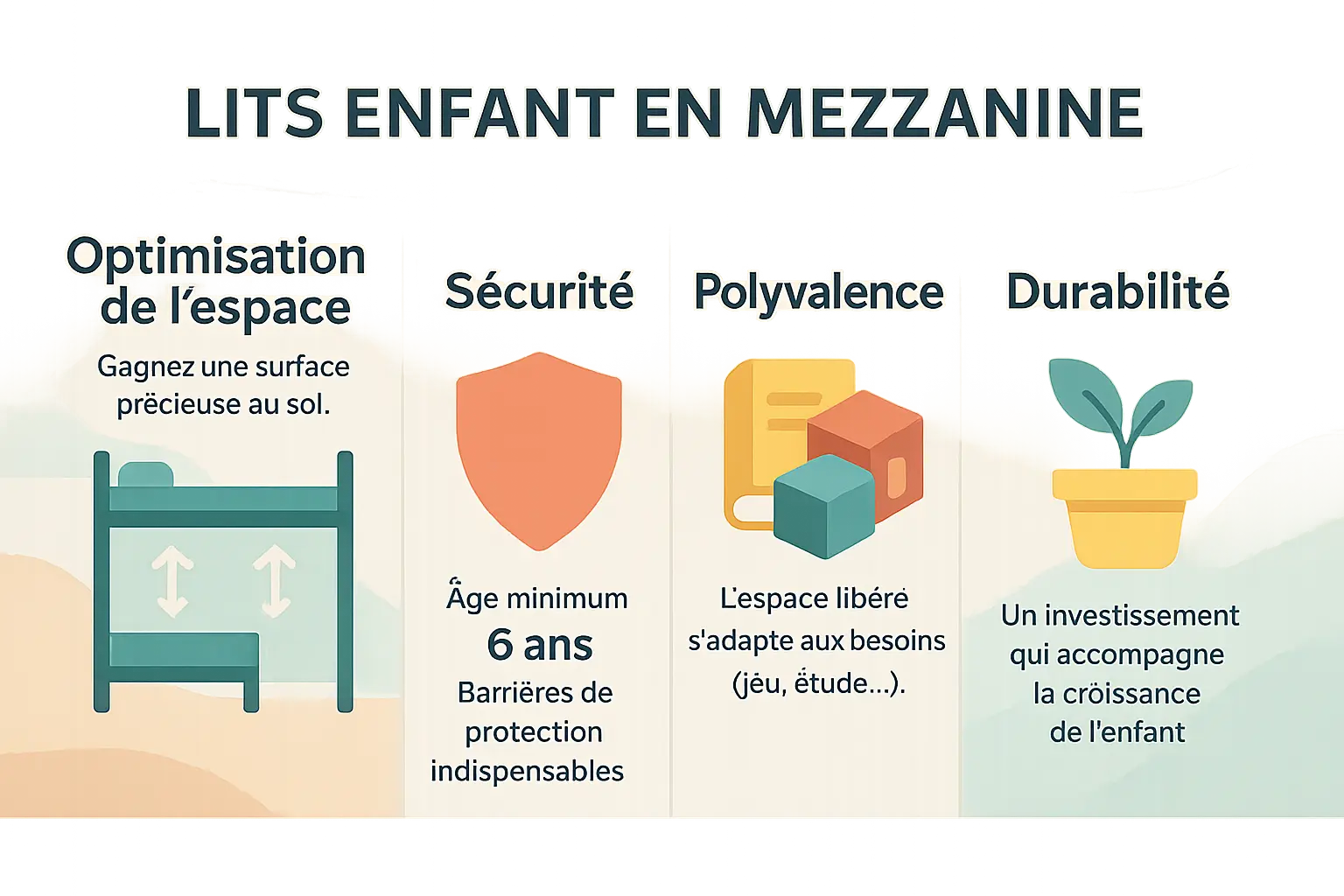 Aménagement d'un lit mezzanine avec un coin bureau et rangements en dessous