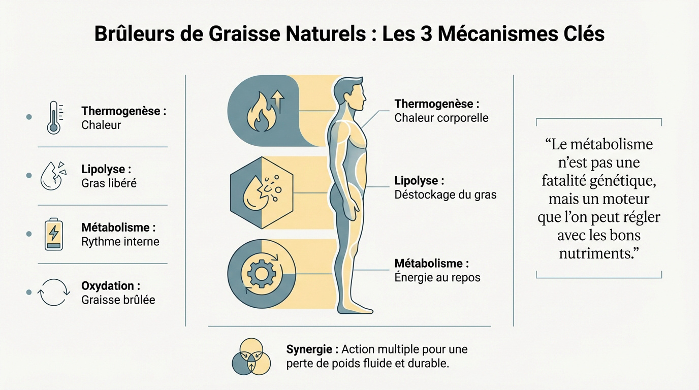 Schéma expliquant la thermogenèse, la lipolyse et le métabolisme de base