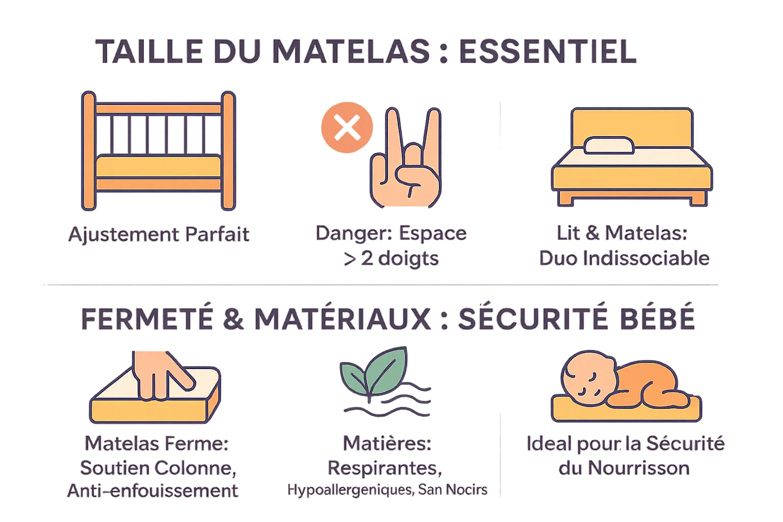 Illustration d'un bébé dormant paisiblement dans un lit avec un matelas adapté