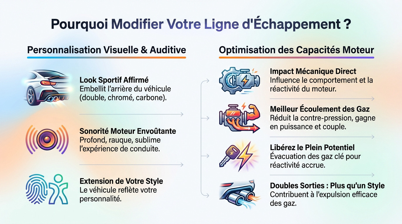 Pourquoi changer la ligne d'échappement de votre voiture ? 1 Ligne d'échappement sport en inox avec double sortie pour améliorer les performances