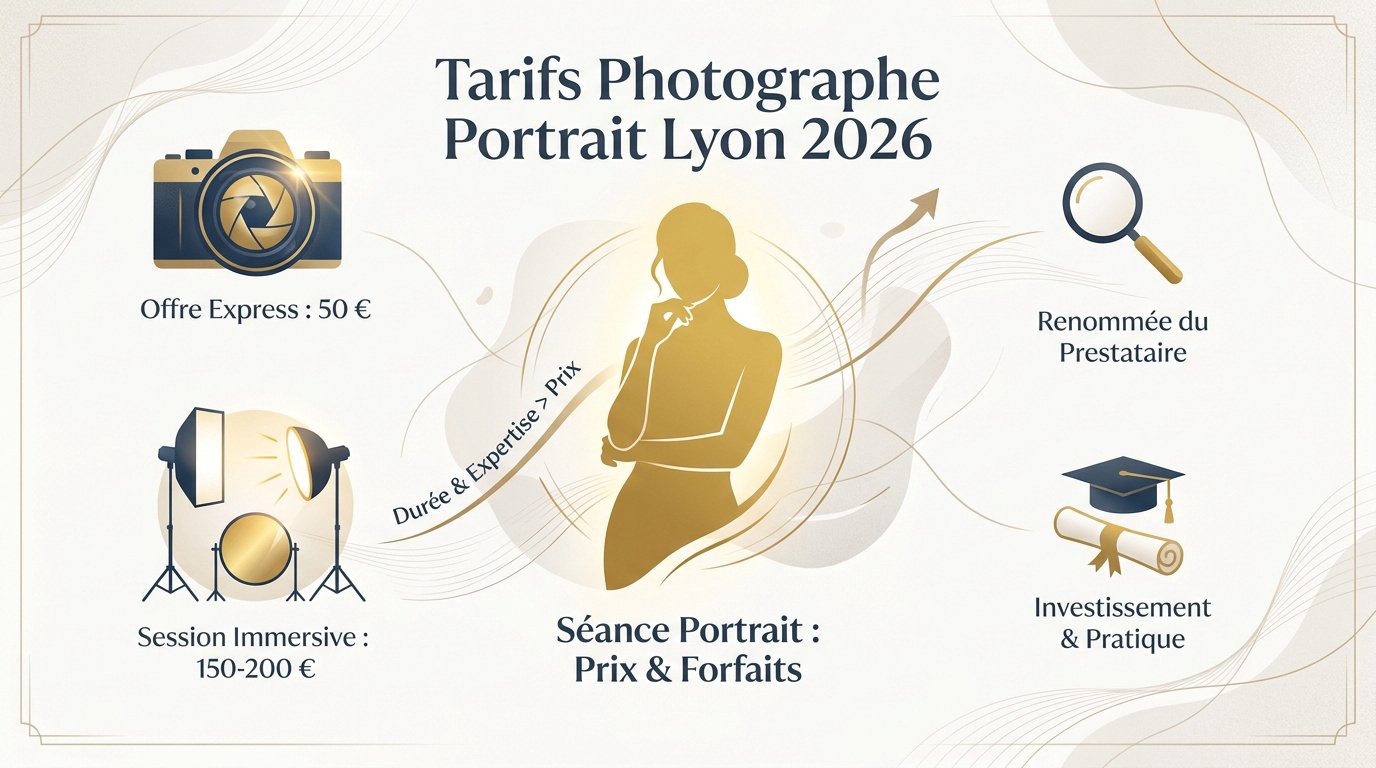 Tableau des tarifs et forfaits d'un photographe de portrait à Lyon en 2026