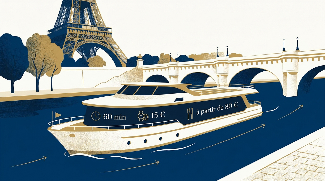 Bateau de croisière élégant naviguant sur la Seine devant la Tour Eiffel à Paris