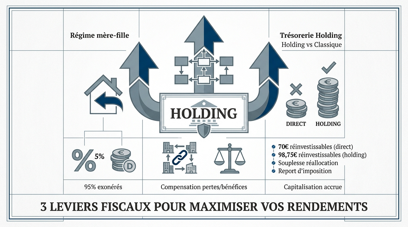 Réussir à investir avec une holding pour votre patrimoine Schéma des avantages fiscaux pour investir avec une holding