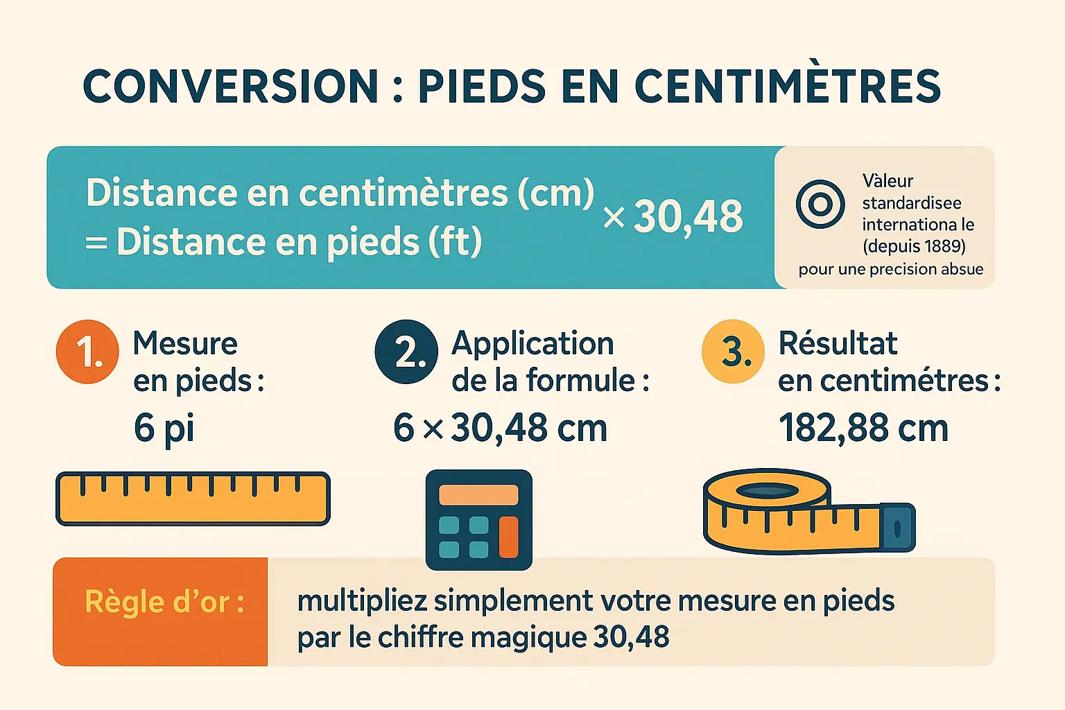 Schéma de conversion entre pieds et centimètres
