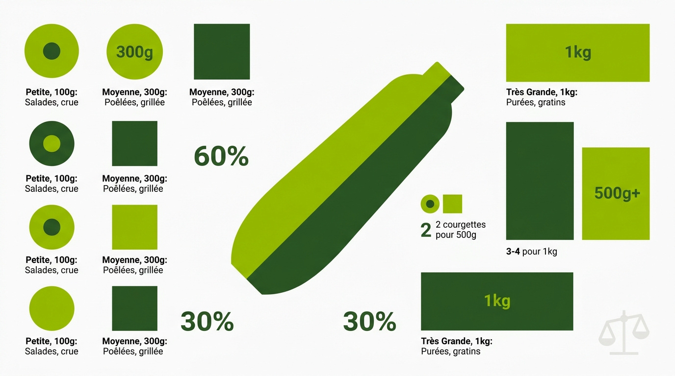 Tableau comparatif des calibres de courgettes et leurs utilisations en cuisine