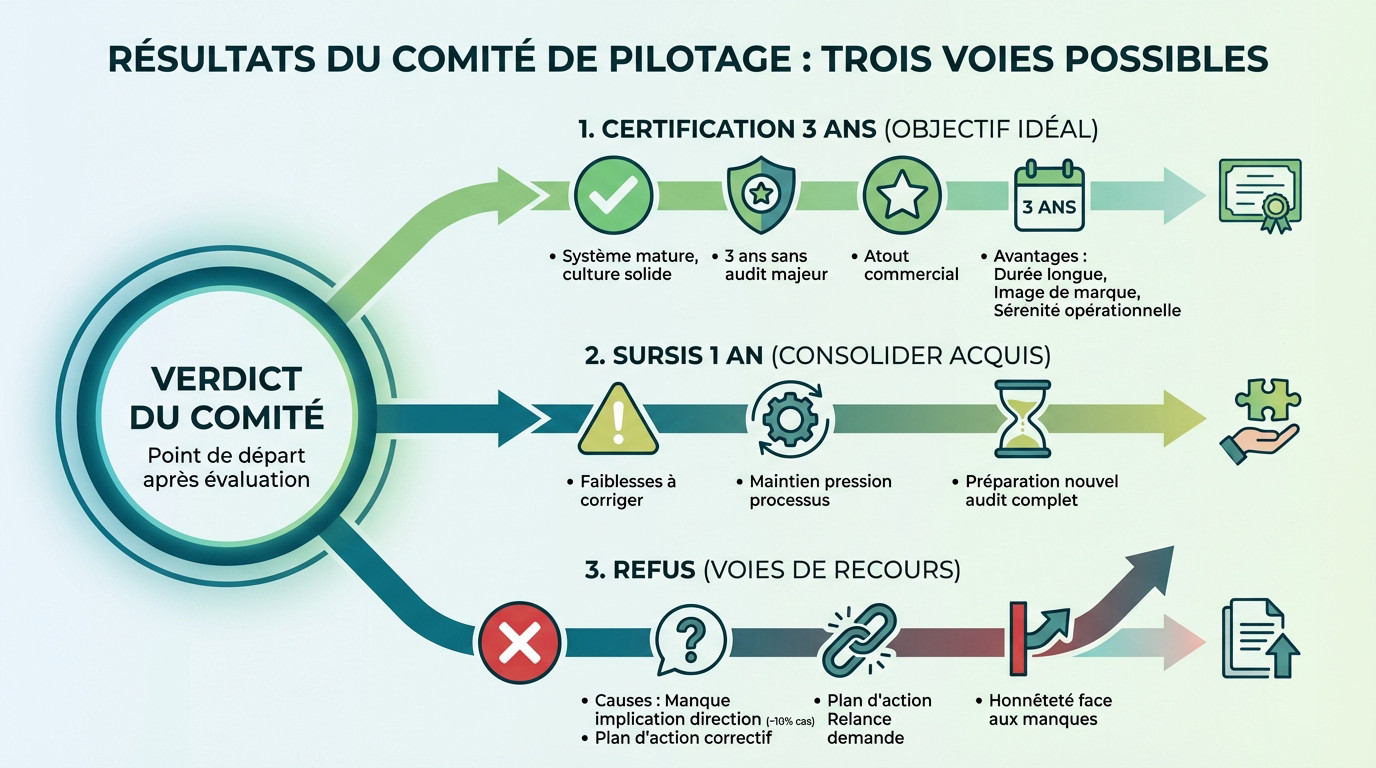 Schéma des trois issues possibles après le comité de pilotage MASE