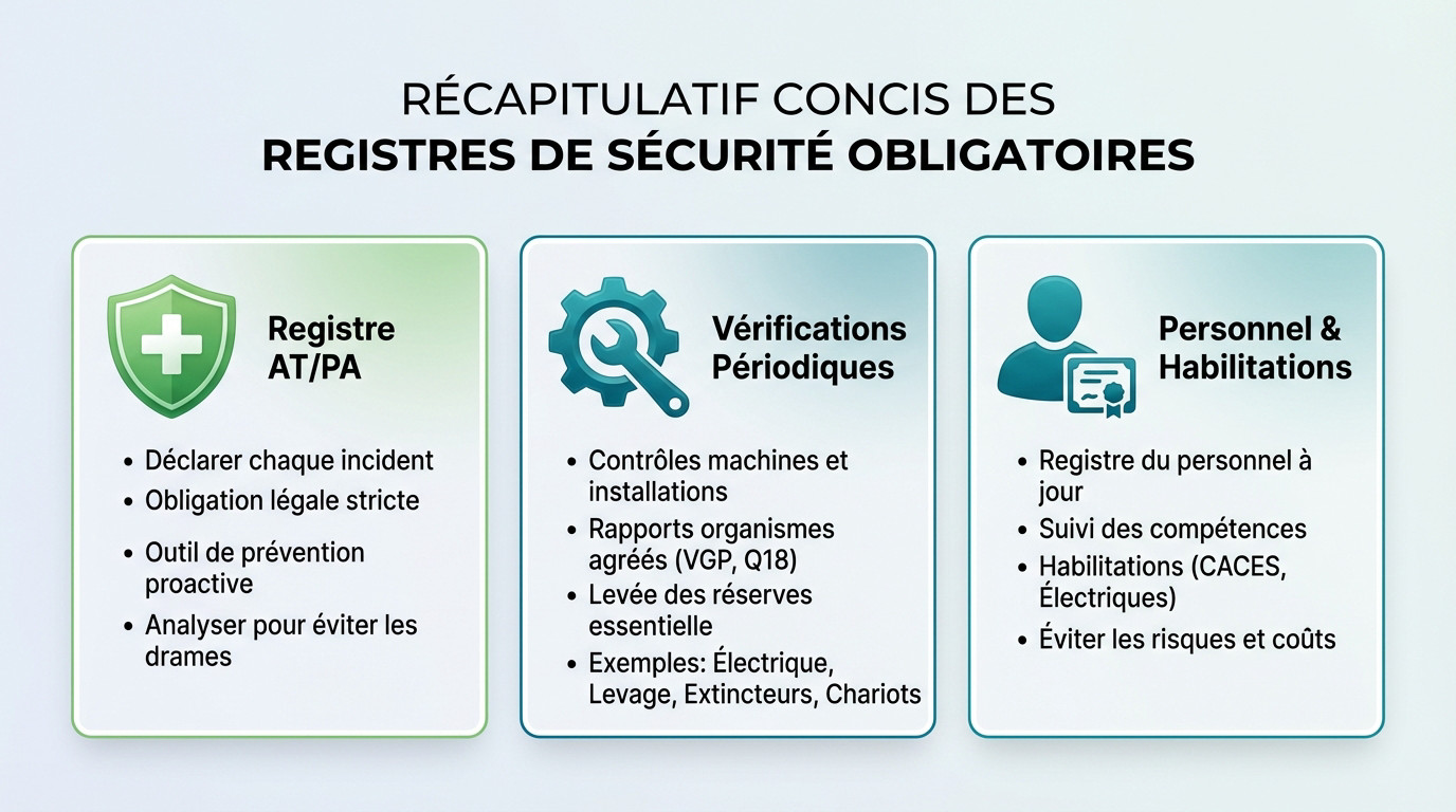 Récapitulatif des registres de sécurité obligatoires pour la conformité MASE et réglementaire