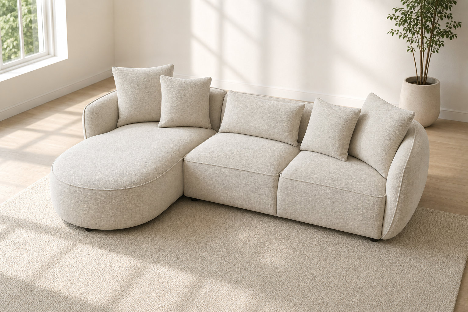 Canapé d'angle gauche en tissu chenille beige - DOKALO