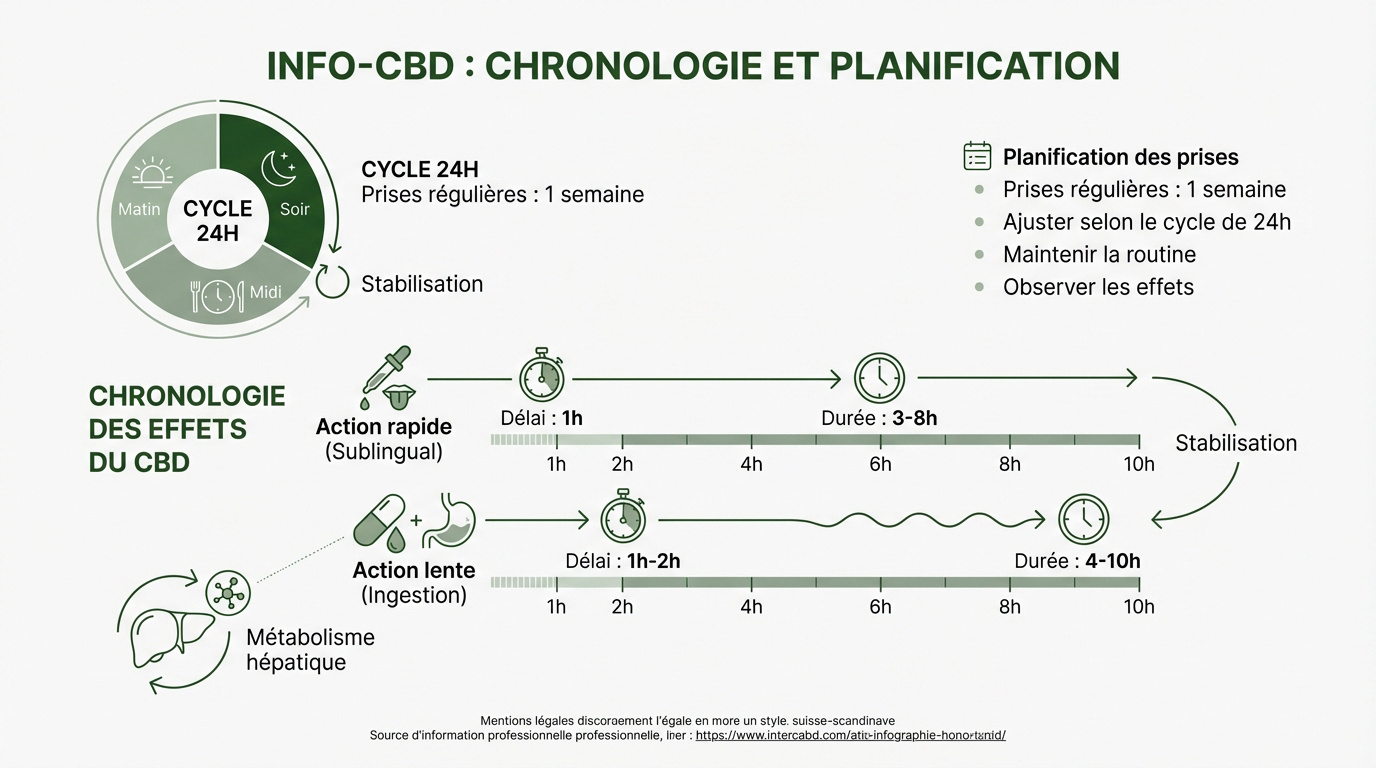 Graphique de la durée des effets de l'huile de CBD selon le mode d'administration