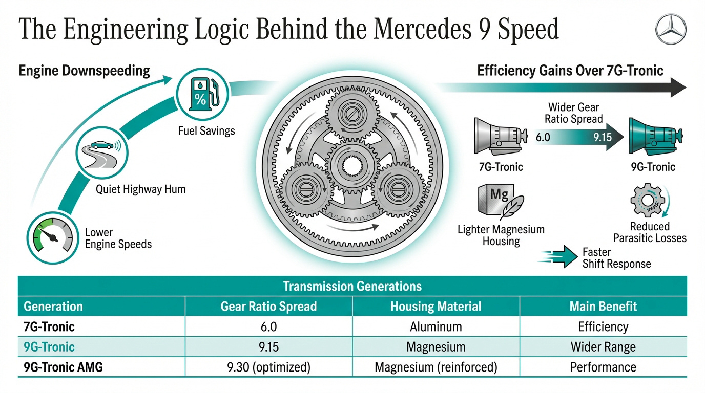 Technical diagram of the Mercedes-Benz 9G-Tronic transmission internal planetary gearset