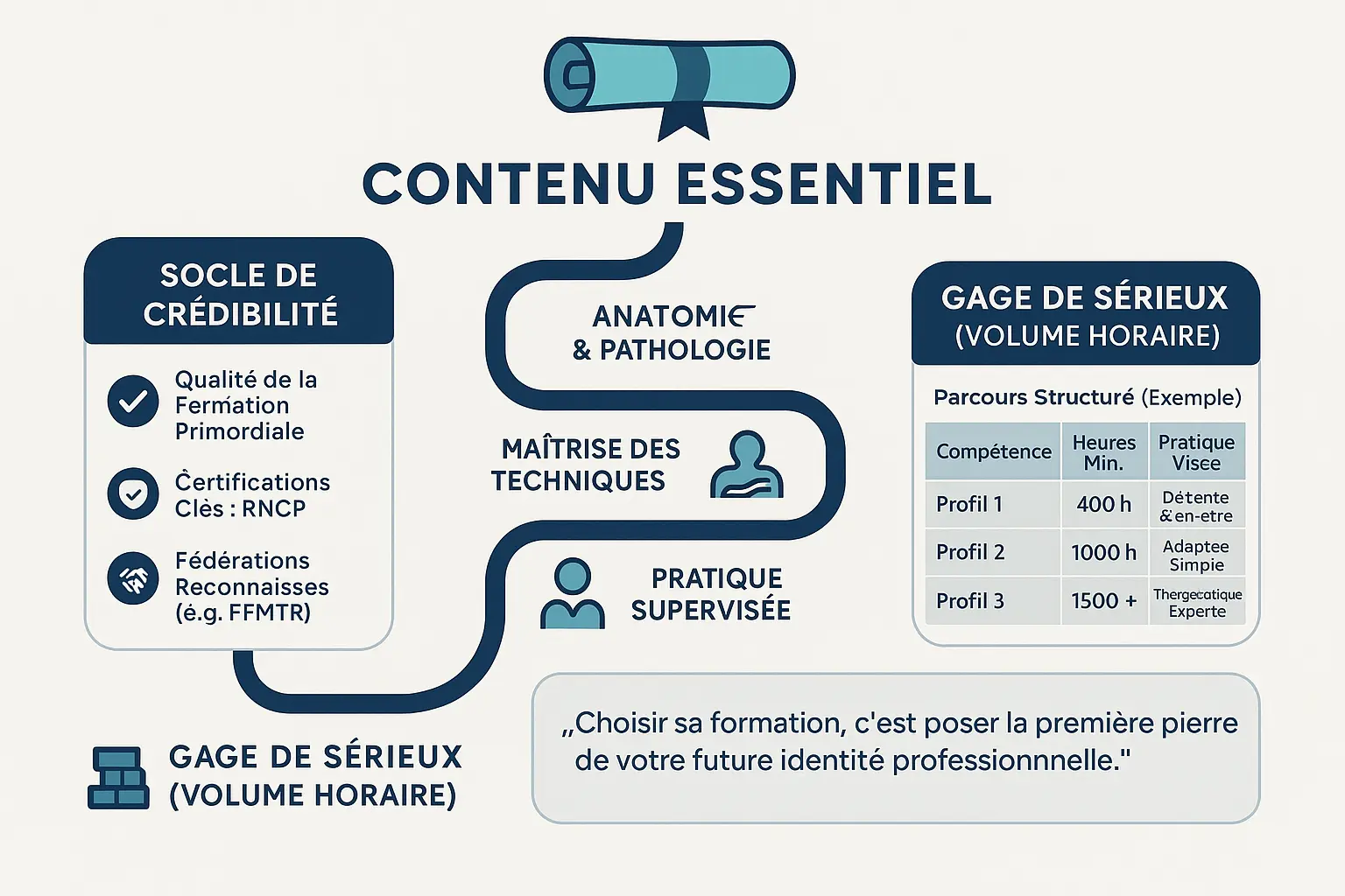 Infographie du parcours de formation en massage professionnel