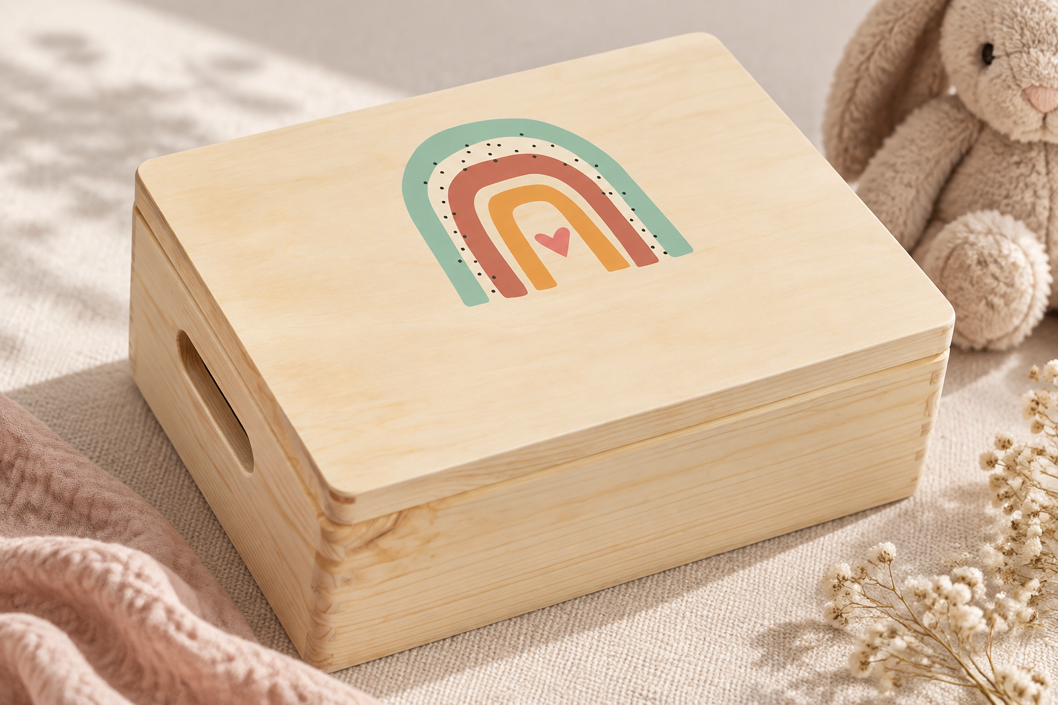 A Laublust wooden keepsake box with side handles