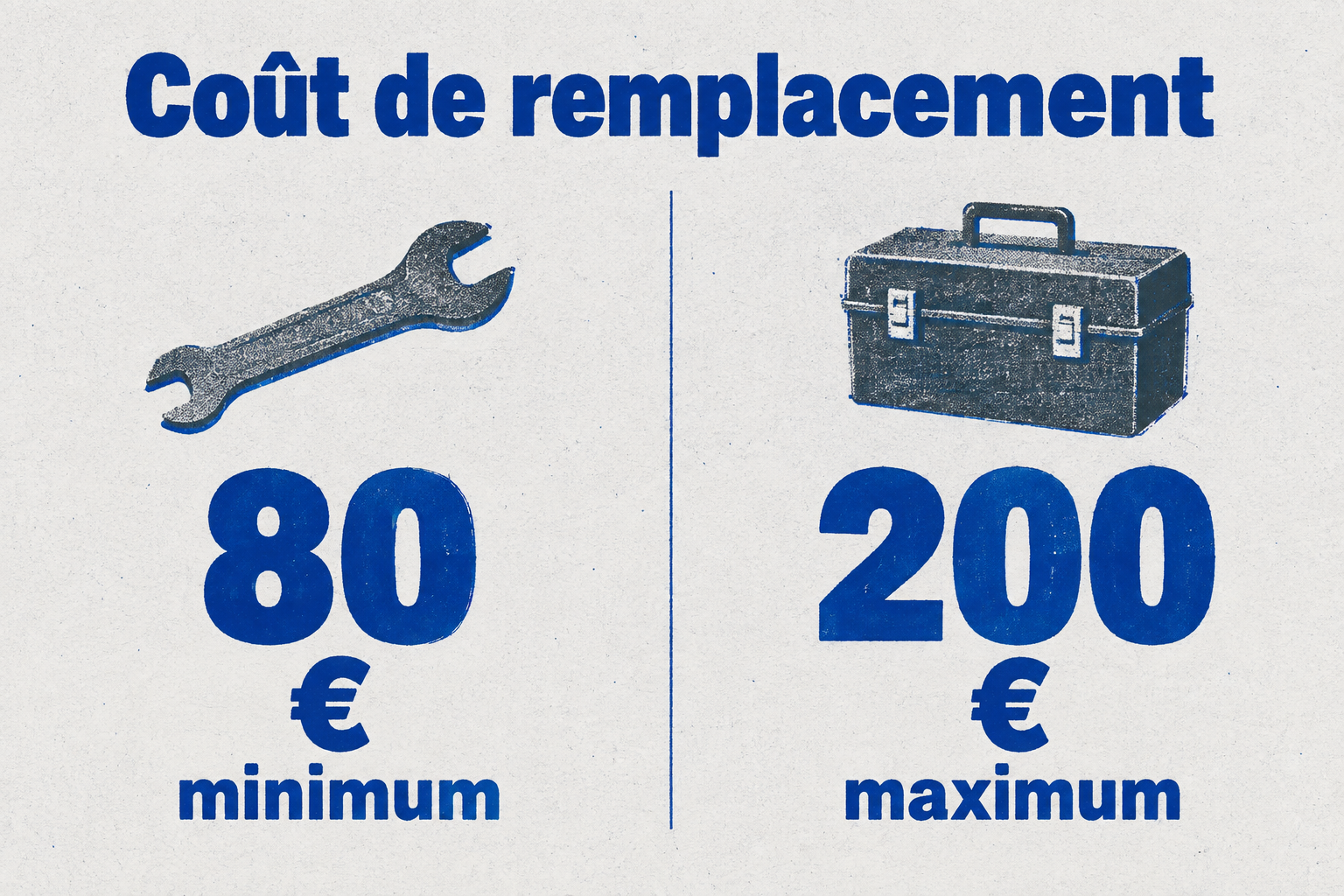 Infographie comparant le coût de remplacement d'une pompe de piscine fissurée par le gel : 80 € minimum, 200 € maximum.