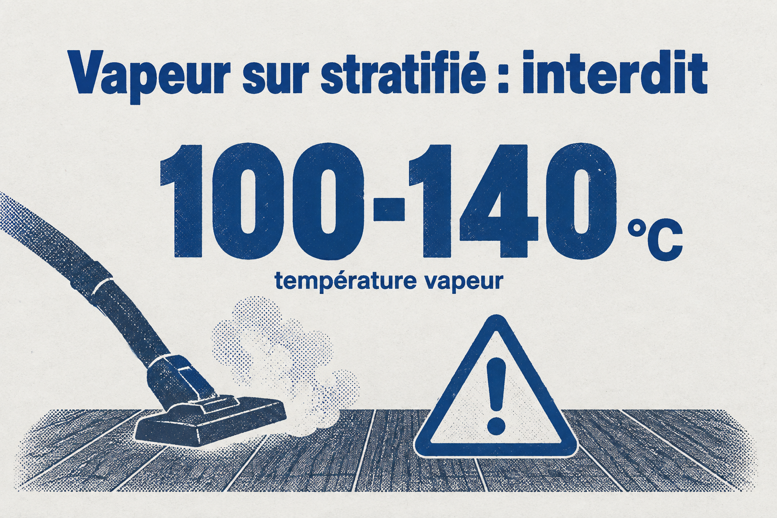 La vapeur atteint 100 à 140 °C, ce qui est interdit sur un sol stratifié.